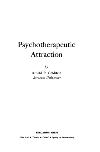 Psychotherapeutic Attraction. Pergamon General Psychology Series