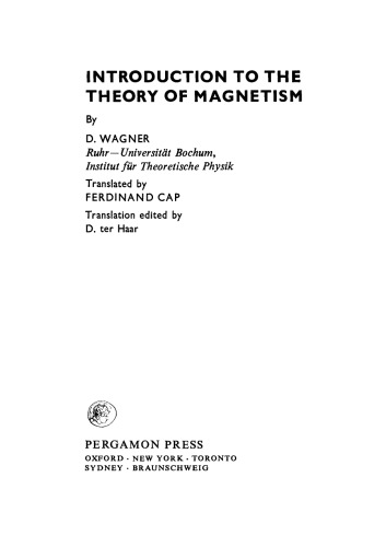 Introduction to the Theory of Magnetism