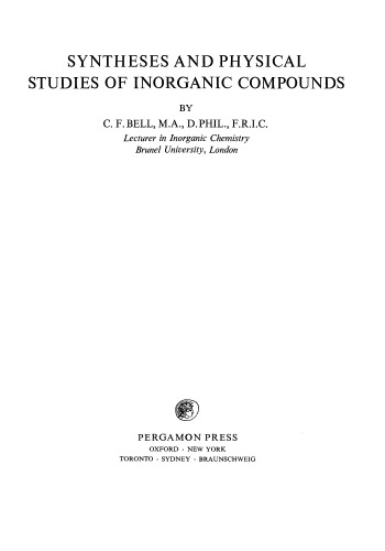 Syntheses and Physical Studies of Inorganic Compounds