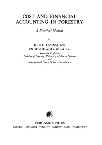 Cost and Financial Accounting in Forestry. A Practical Manual