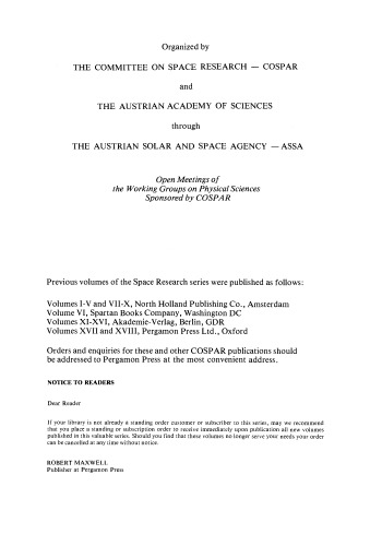 COSPAR: Space Research. Proceedings of the Open Meetings of the Working Groups on Physical Sciences of the Twenty-First Plenary Meeting of COSPAR, Innsbruck, Austria, 29 May–10 June 1978