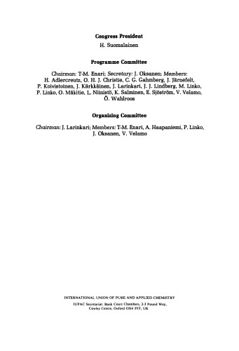 27th International Congress of Pure and Applied Chemistry. Plenary and Invited Lectures Presented at the 27th IUPAC Congress, Helsinki, Finland, 27–31 August 1979