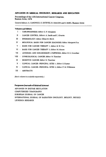 Epidemiology. Proceedings of the 12th International Cancer Congress, Buenos Aires, 1978
