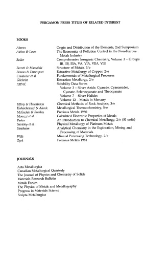 Precious Metals 1982. Proceedings of the Sixth International Precious Metals Institute Conference, Held in Newport Beach, California, June 7–11, 1982