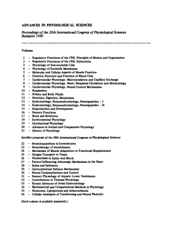 Regulatory Functions of the CNS Principles of Motion and Organization. Proceedings of the 28th International Congress of Physiological Sciences, Budapest, 1980