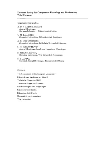 Invited Lectures. Proceedings of the Third Congress of the European Society for Comparative Physiology and Biochemistry, August 31–September 3, 1981, Noordwijkerhout, Netherlands