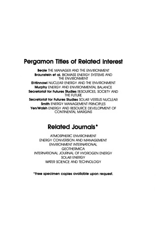 Energy, Resources and Environment. Papers Presented at the First U.S.–China Conference on Energy, Resources and Environment, 7–12 November 1982, Beijing, China