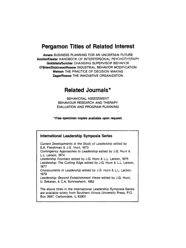 Leaders and Managers. International Perspectives on Managerial Behavior and Leadership