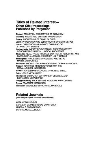 Production and Electrolysis of Light Metals. Proceedings of the International Symposium on Production and Electrolysis of Light Metals, Halifax, August 20–24, 1989