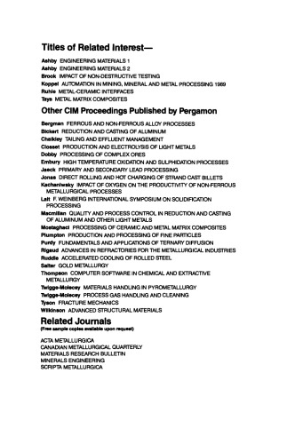 Extraction, Refining, and Fabrication of Light Metals. Proceedings of the International Symposium on Extraction, Refining and Fabrication of Light Metals, Ottawa, Ontario, August 18–21, 1991