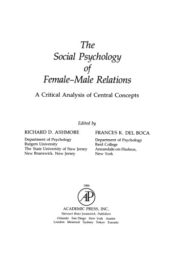 The Social Psychology of Female–Male Relations. A Critical Analysis of Central Concepts