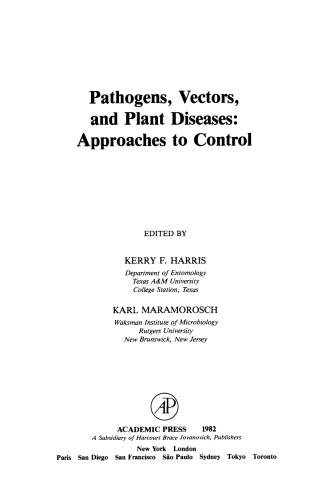 Pathogens, Vectors, and Plant Diseases. Approaches to Control