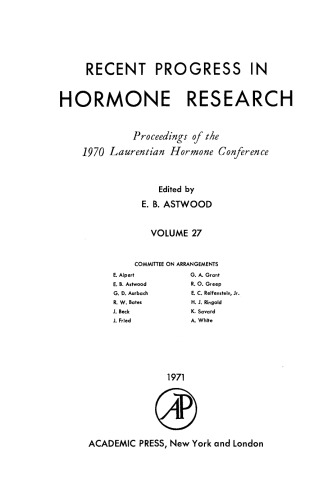 Proceedings of the 1970 Laurentian Hormone Conference