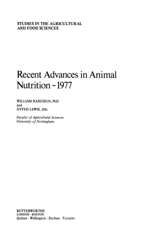 Recent Advances in Animal Nutrition – 1977. Studies in the Agricultural and Food Sciences