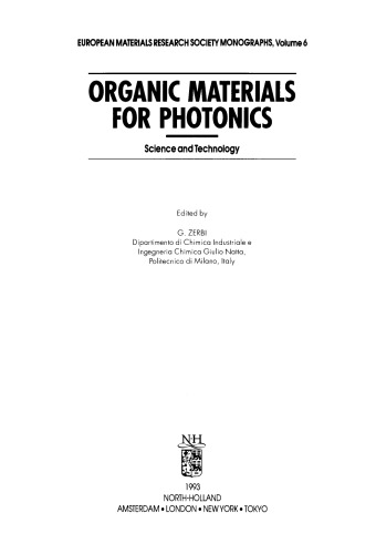 Organic Materials for Photonics. Science and Technology