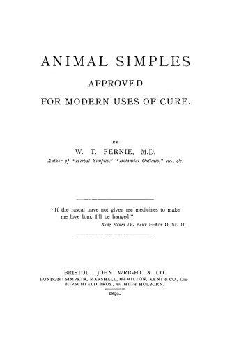 Animal Simples. Approved for Modern Uses of Cure