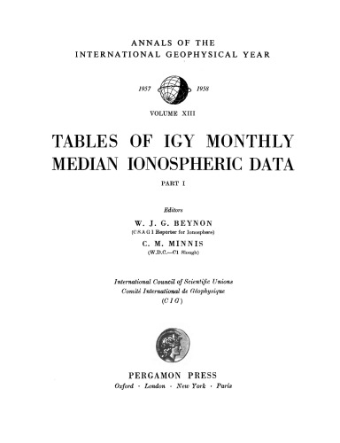 Tables of IGY Monthly Median Ionospheric Data