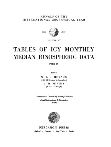 Tables of IGY Monthly Median Ionospheric Data