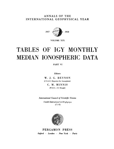 Tables of IGY Monthly Median Ionospheric Data