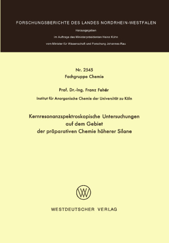 Kernresonanzspektroskopische Untersuchungen auf dem Gebiet der präparativen Chemie höherer Silane