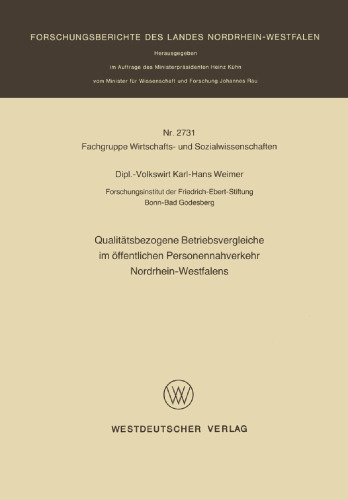 Qualitätsbezogene Betriebsvergleiche im öffentlichen Personennahverkehr Nordrhein-Westfalens