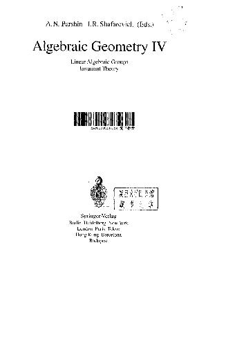 Algebraic Geometry Iv Linear Algebraic Groups Invariant Theory