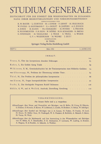 Studium Generale: Zeitschrift für die Einheit der Wissenchaften im Zusammenhang Ihrer Begriffsbildungen und Forschungmethoden