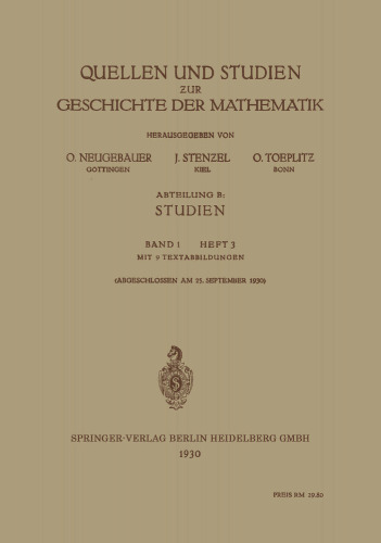 Quellen und Studien zur Geschichte der Mathematik