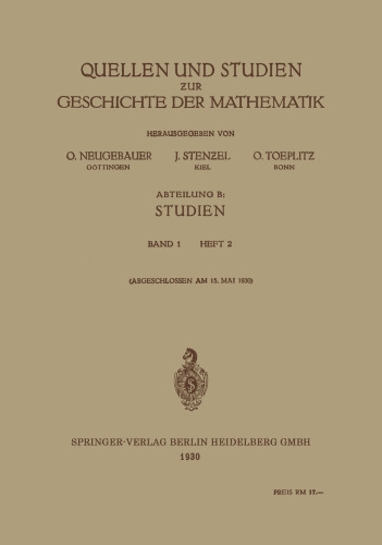 Quellen und Studien zur Geschichte der Mathematik: Abteilung B: Studien