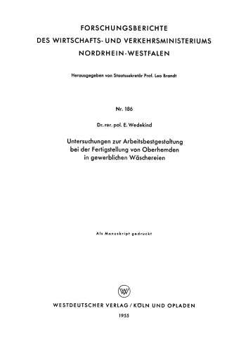 Untersuchungen zur Arbeitsbestgestaltung bei der Fertigstellung von Oberhemden in gewerblichen Wäschereien