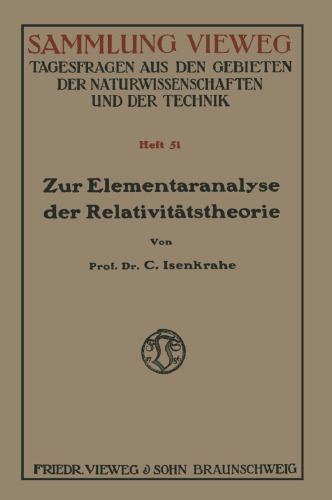 Zur Elementaranalyse der Relativitätstheorie: Einleitung und Vorstufen