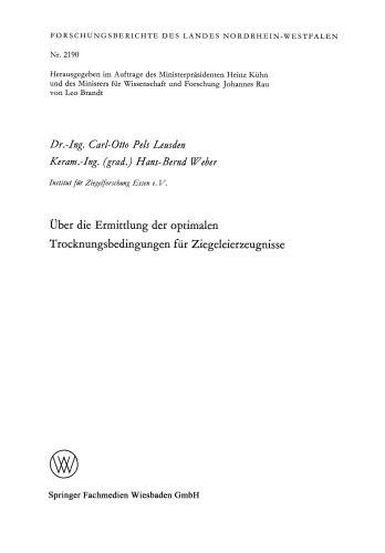 Über die Ermittlung der optimalen Trocknungsbedingungen für Ziegeleierzeugnisse