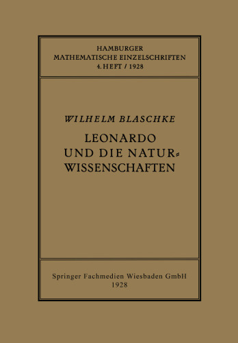 Leonardo und die Naturwissenschaften: Rede, gehalten am 10. November 1927, zum Antritt des Rektoramts an der Universität Hamburg