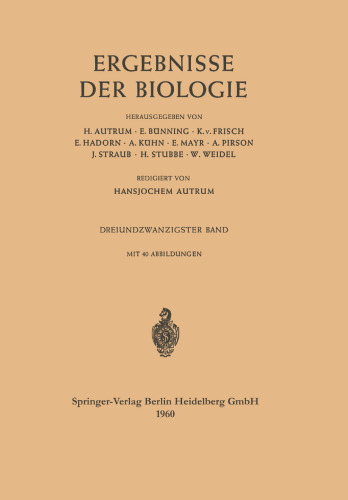 Ergebnisse der Biologie: Dreiundzwanzigster Band