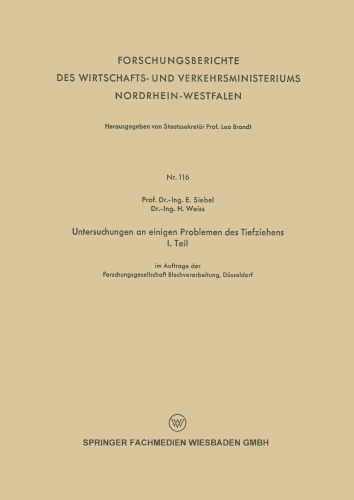 Untersuchungen an einigen Problemen des Tiefziehens: I. Teil