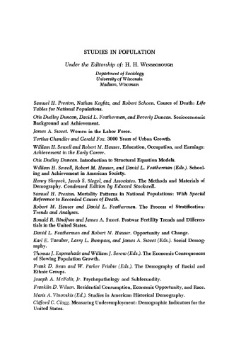 Studies in American Historical Demography. Studies in Population