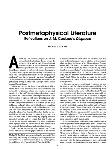 [Article] Postmetaphysical Literature Reflections on J. M. Coetzee’s Disgrace