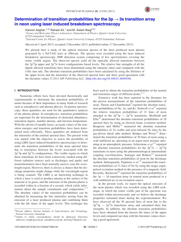 Determination of transition probabilities for the 3p fi 3s transition array in neon using laser induced breakdown spectroscopy