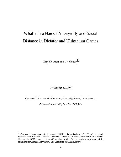 Anonimity and Social Distance