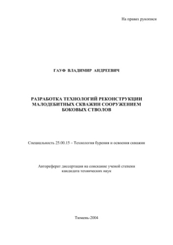 Гауф В.А.  Разработка технологий реконструкции малодебитных скважин сооружением боковых стволов