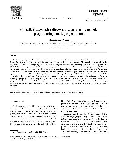 Decision Support Systems 31 405-428 A flexible knowledge discovery system using genetic programming and logic grammars