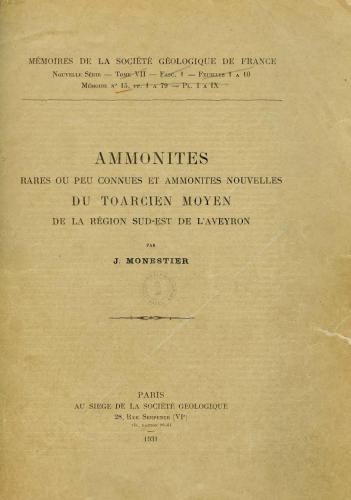 Ammonites rares ou peu connues et ammonites nouvelles du Toarcien moyen de la région Sud-Est de l'Aveyron