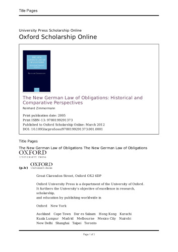 The New German Law of Obligations: Historical and Comparative Perspectives