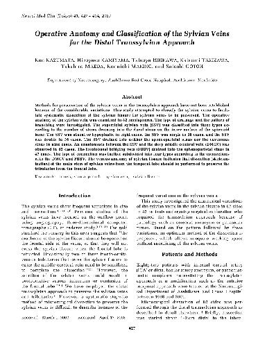 Operative Anatomy and Classification of the Sylvian Veins for the Distal Transsylvian Approach