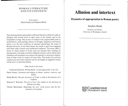 Allusion and Intertext: Dynamics of Appropriation in Roman Poetry