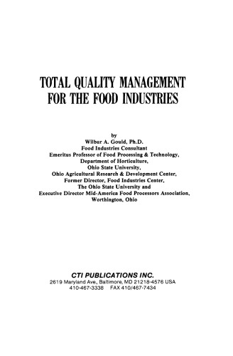 Total Quality Management for the Food Industries