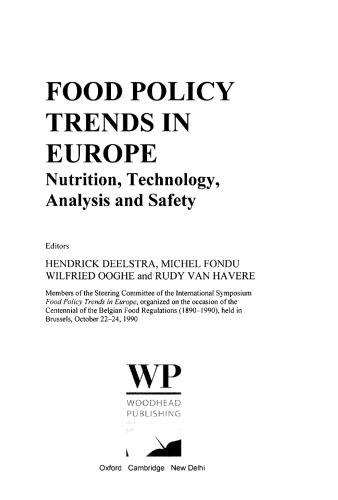 Food Policy Trends in Europe. Nutrition, Technology, Analysis and Safety