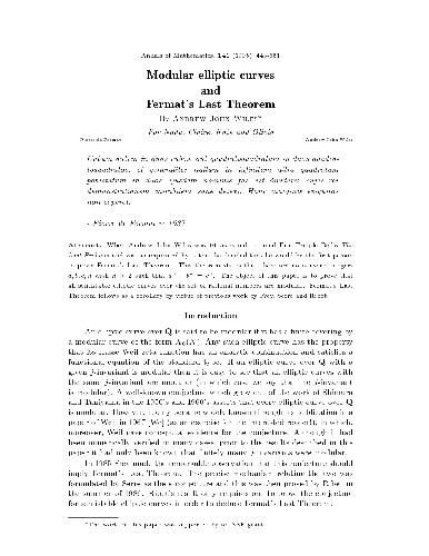 Modular elliptic curves and Fermat's Last Theorem