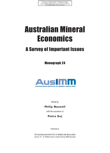 Australian Mineral Economics - A Survey of Important Issues