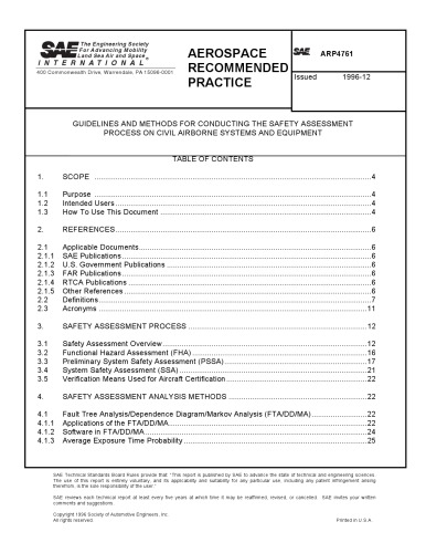 SAE ARP 4761: Guidelines and Methods for Conducting the Safety Assessment Process on Civil Airborne Systems and Equipment